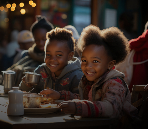 Children dining together at community home